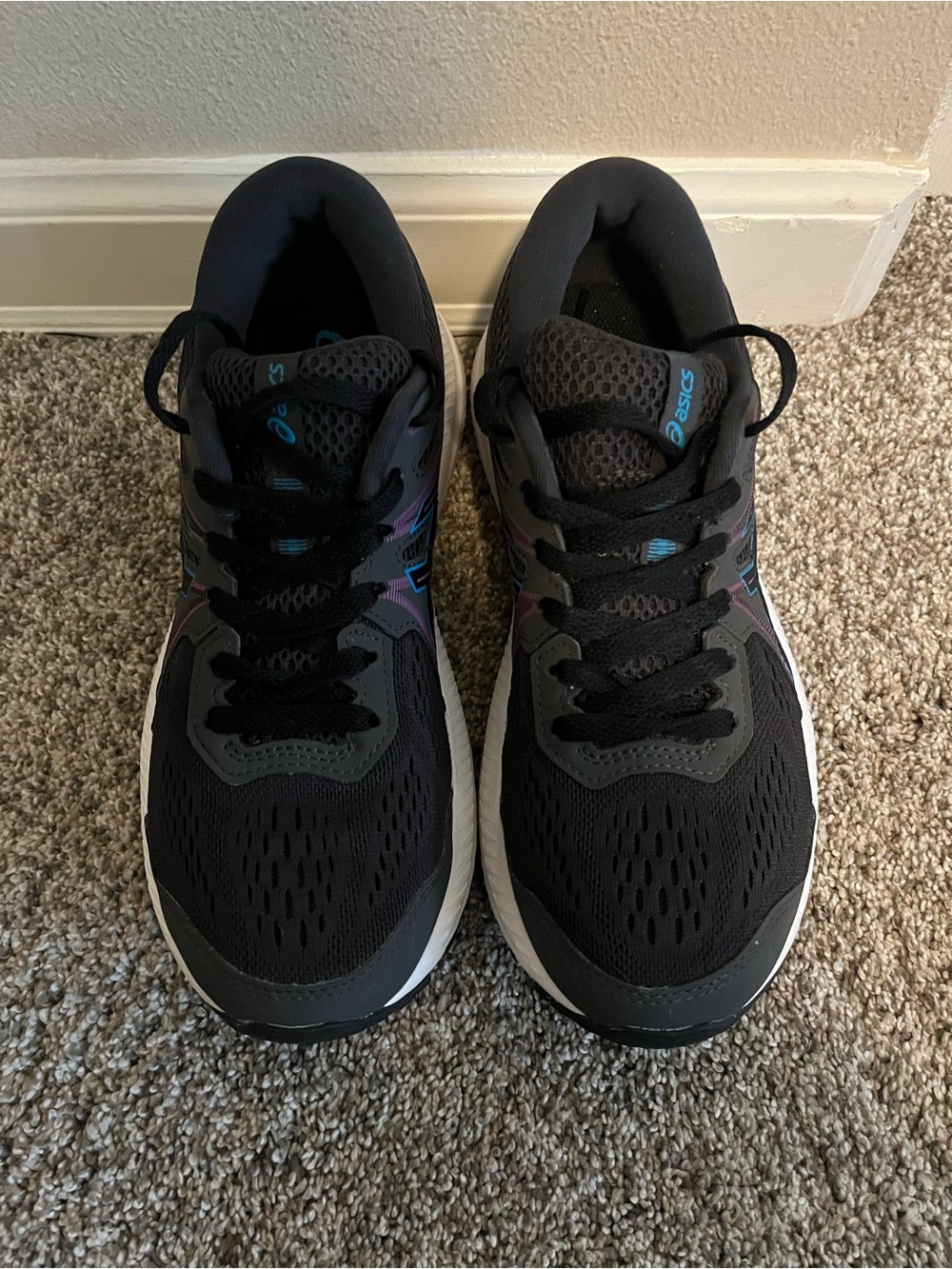 Asics Women's Black Running Shoes with Teal & Purple Accents